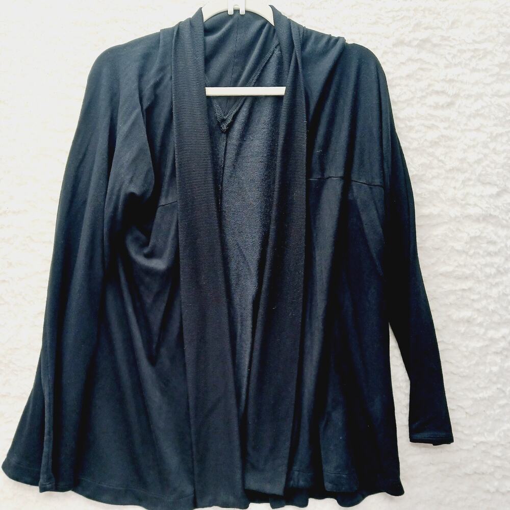 Sweater Cardigan Open Active Life Goth Witchy Black Cowl Collar Knit Size XL